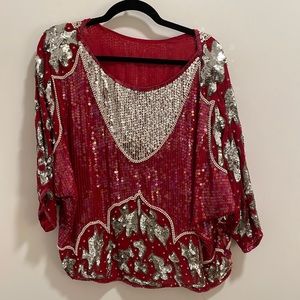Vintage Red and Silver Embellished Top